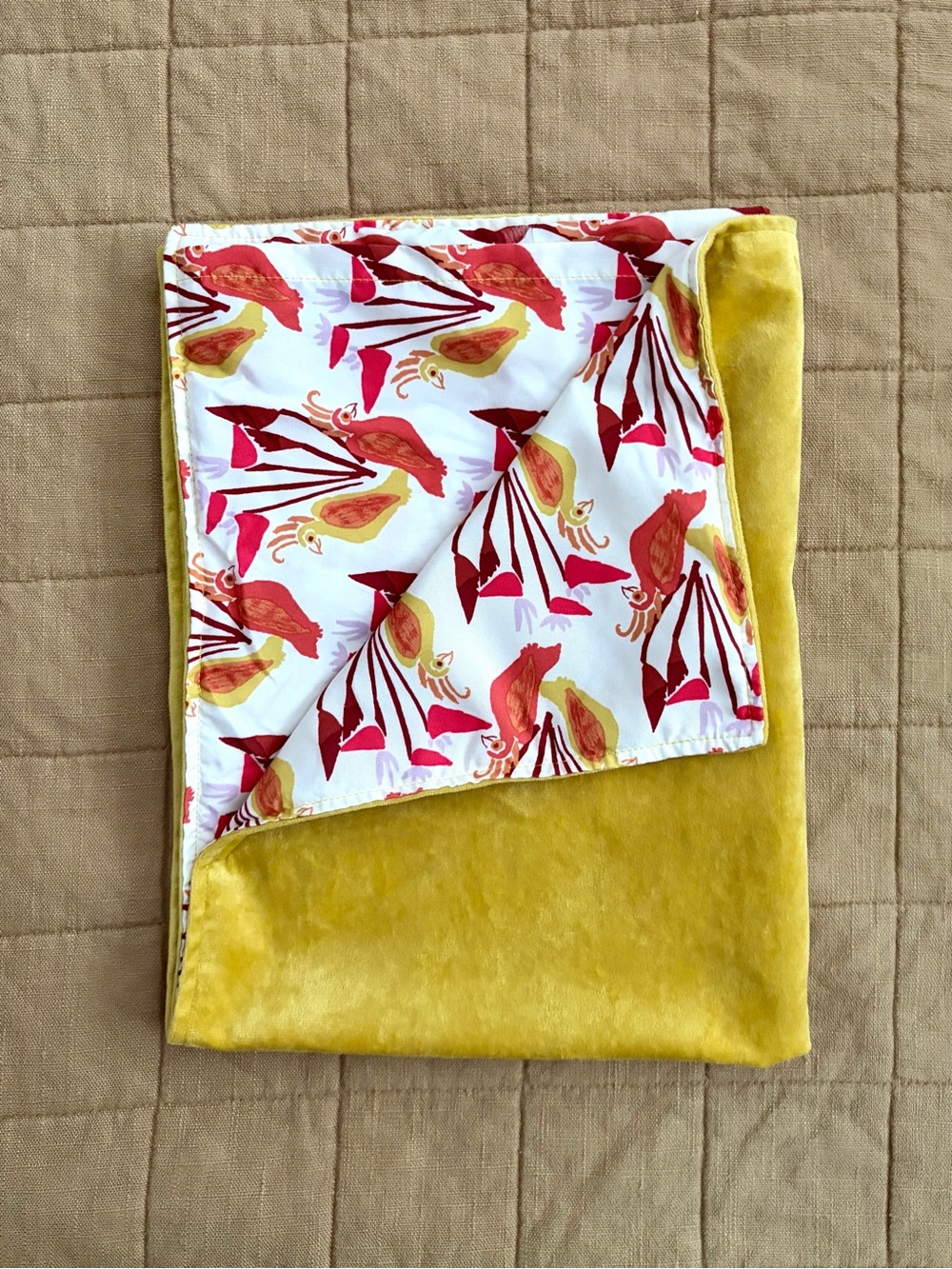 Opalhouse Yellow Gold Velvet / Peacock Design Reversible Pillow Cover / Sham